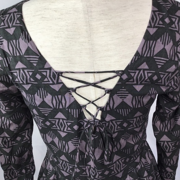 Nwt Lush Dress Size M Long Sleeve A Line Geometric Tribal Print Gray Purple - Picture 4 of 15